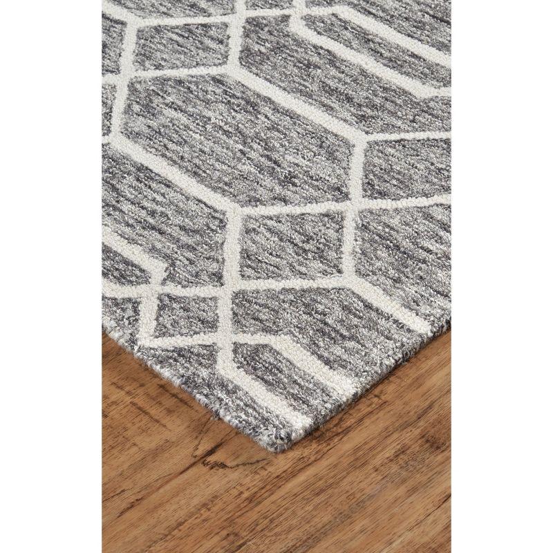 Gray and White Wool Trellis Area Rug