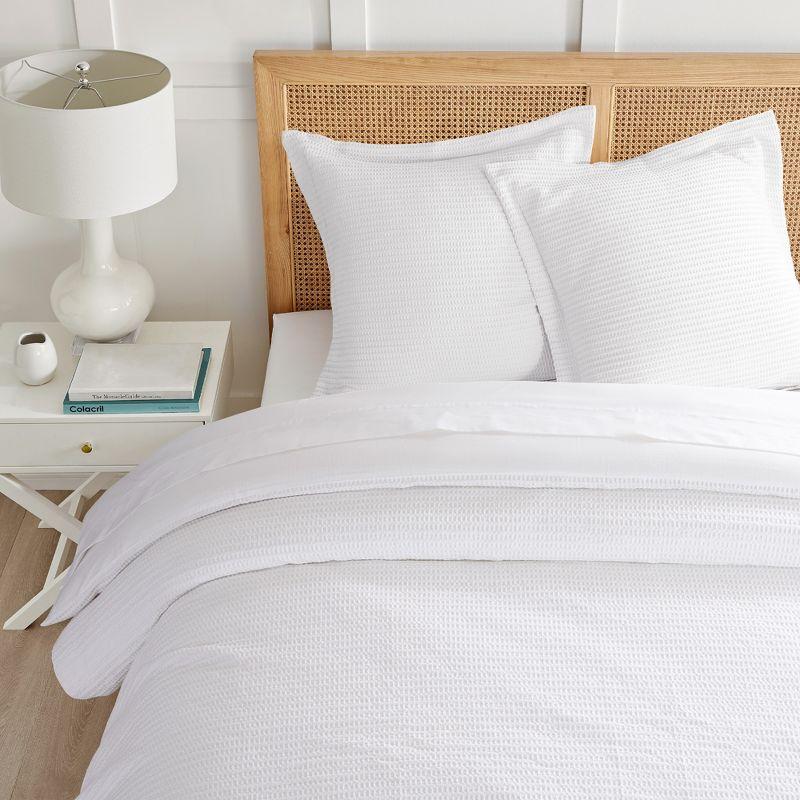 Bright White Cotton Waffle Weave Euro Sham Set