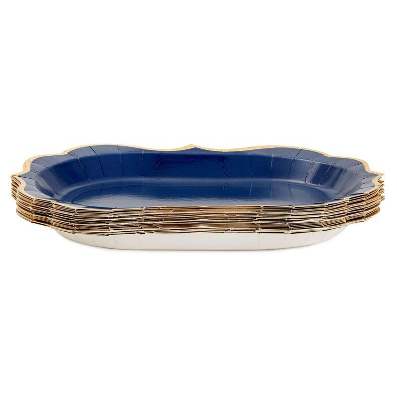 Sparkle and Bash 24 Pack Metallic Blue Paper Serving Trays with Gold Foil Edge, 13 x 9 in