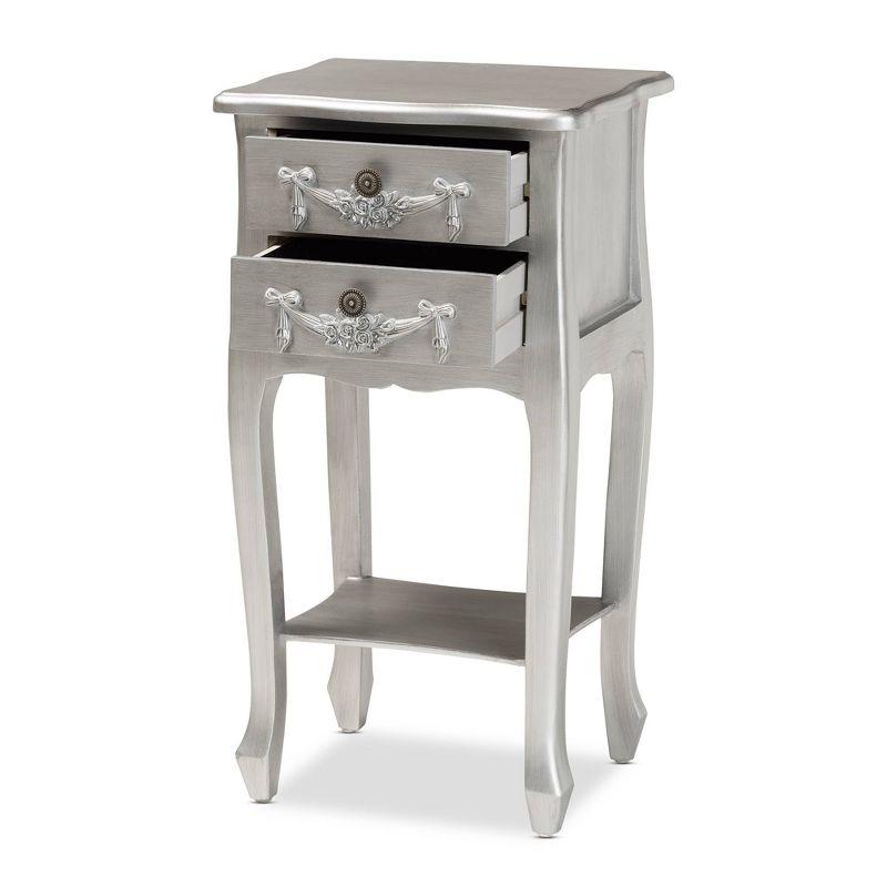 Eliya Brushed Wood 2 Drawer Nightstand Silver - Baxton Studio: Solid Frame, Open Shelf, Fully Assembled