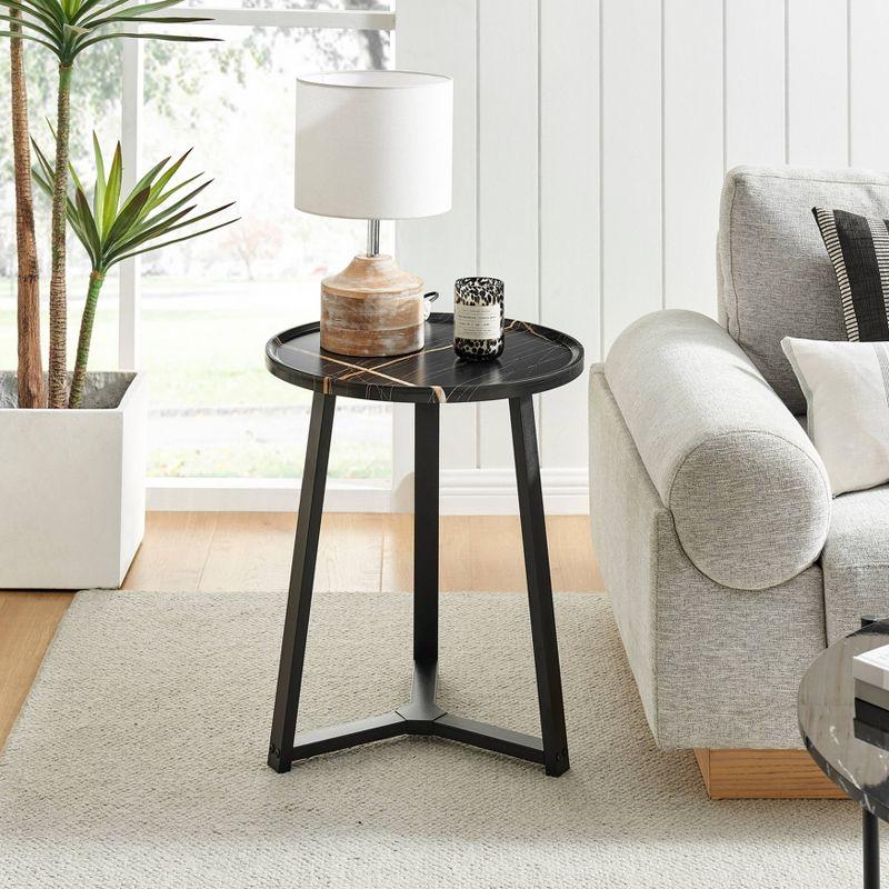 Danya B. 23.3"x19.7" Harper Round Mid-Century Side Accent Table with Modern Pedestal Legs Black Marble/Black: Chic Furniture for Living Room
