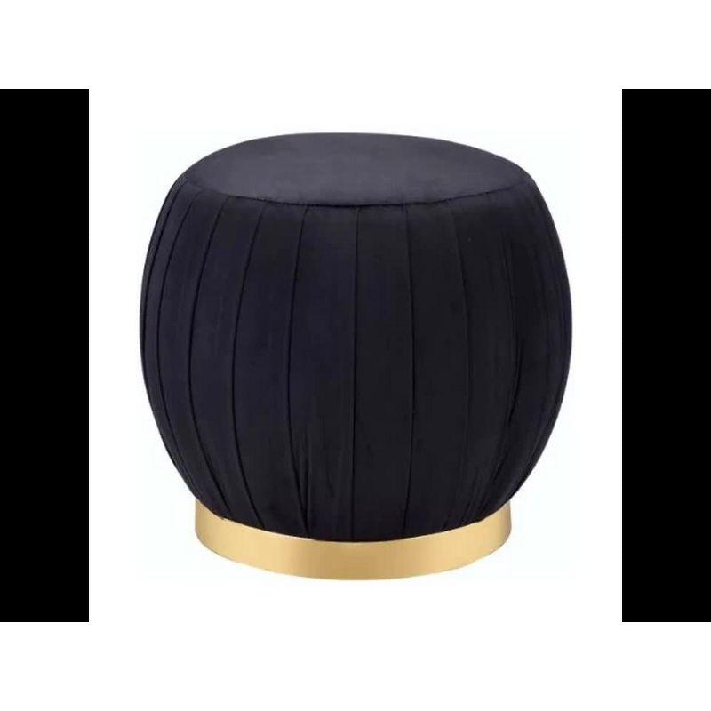 Meelano Luxe Round Black Velvet Ottoman with Gold Cylinder Base