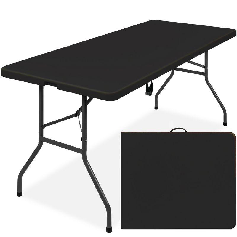 Black Heavy-Duty 6ft Folding Table with Handle and Lock