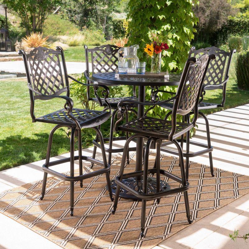 Arlana 5-Piece Shiny Copper Cast Aluminum Outdoor Bar Set