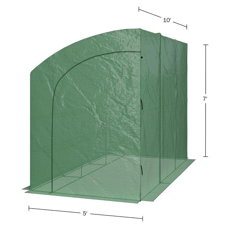 Lean To Greenhouse - 10ft x 5ft x 7ft Walk In Green House with Roll-Up Zippered Doors and 6 Shelves - Gardening Supplies by Home-Complete (Green)