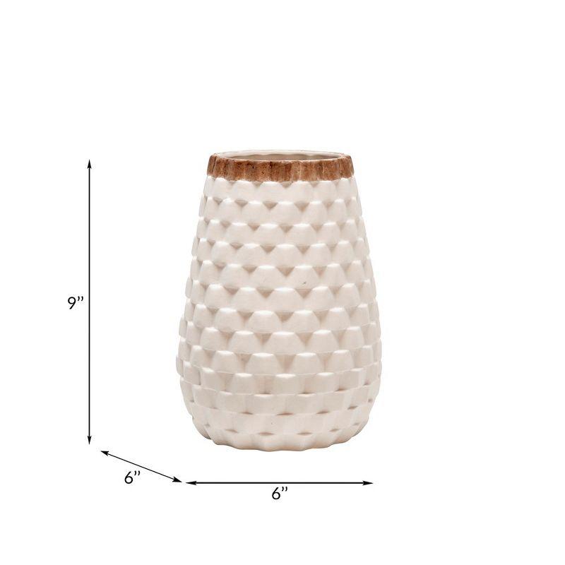 White and Brown Textured Ceramic Vase, 9"