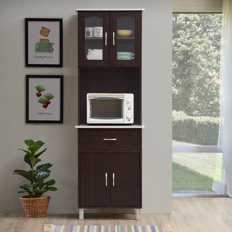 Hodedah HIK94 Kitchen China Cabinet w/ Transparent Doors, 4 Shelves, Choco-Grey