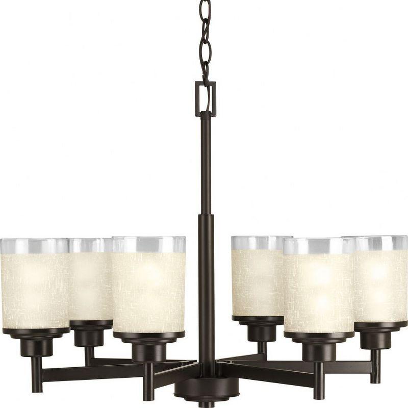 Progress Lighting Alexa 6-Light Linear Chandelier, Steel, Antique Bronze, Textured White Linen Glass