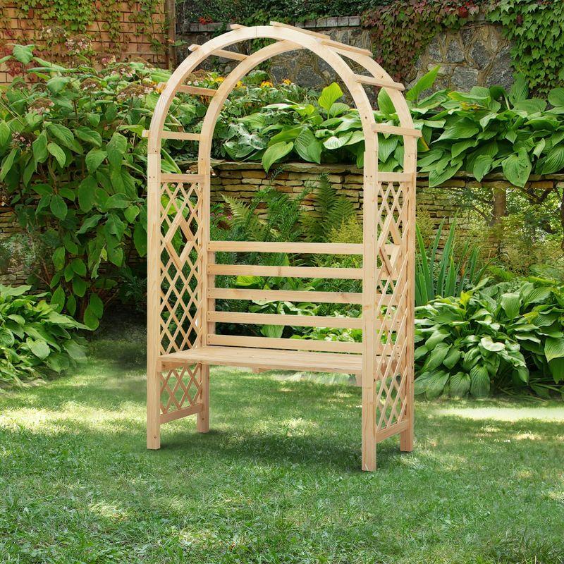 Natural Fir Wood Garden Arch with Bench and Trellis