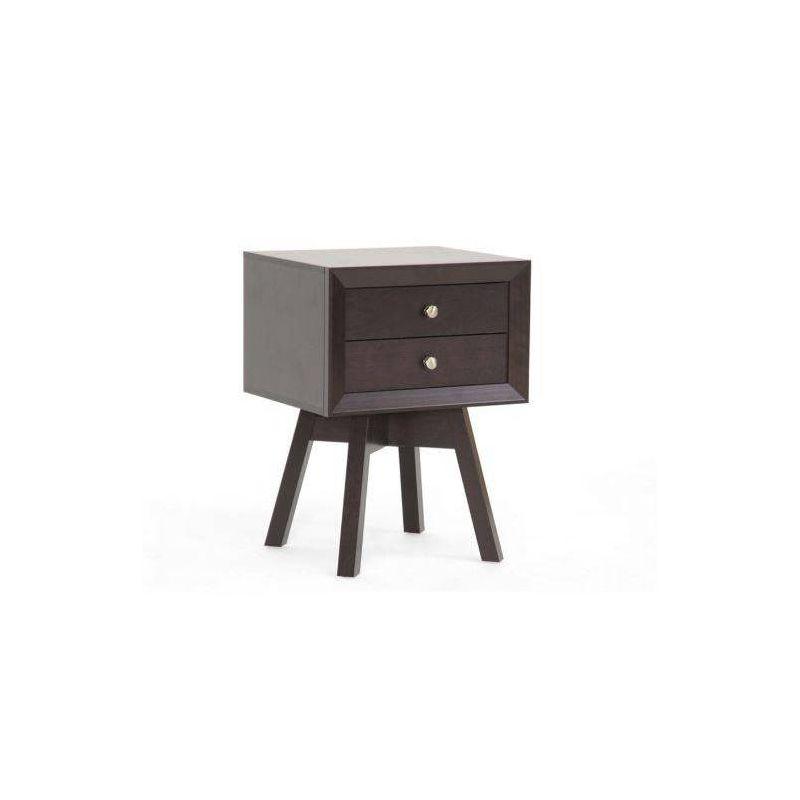 Warwick Brown 2-Drawer Modern Nightstand with Silver Knobs