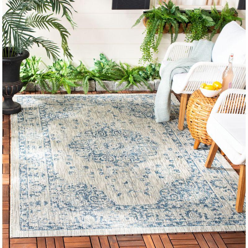 Easy-Care Gray & Navy Synthetic Square Area Rug, 4' x 5'7"