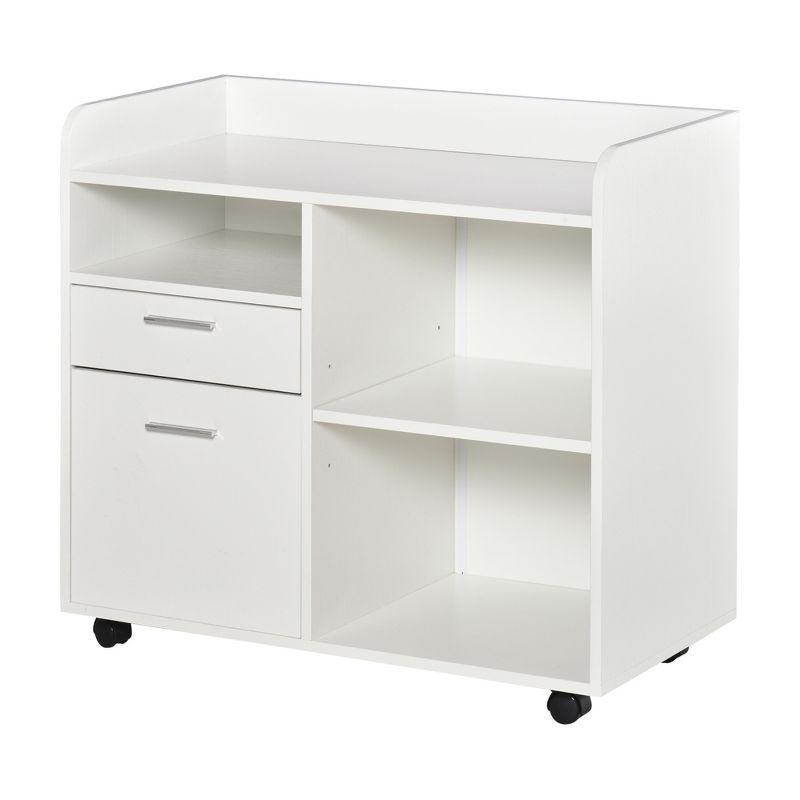 White Mobile Filing Cabinet with Drawers and Shelves