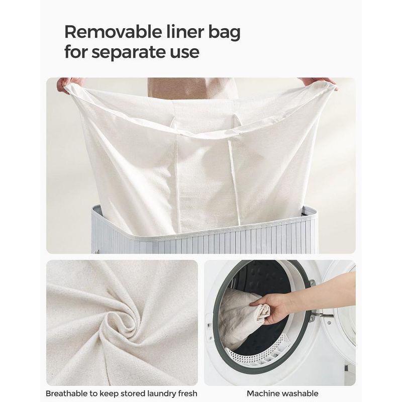 SONGMICS 39.6Gal (150L) Laundry Hamper, 3-Section Laundry Basket, Laundry Hamper with Lid, Bamboo, Foldable, Removable and Machine Washable Liner,Gray