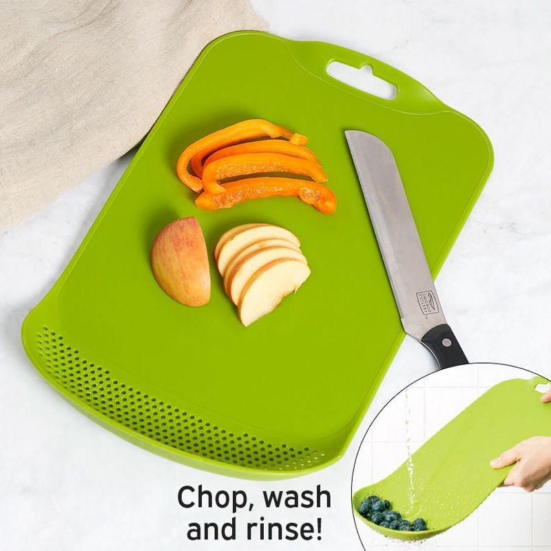 Green Plastic Rectangular Chopping Mat with Colander