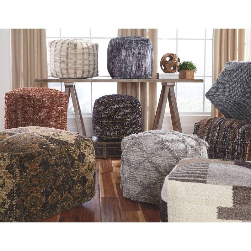 Adelphie Moroccan Inspired Pouf Natural/Gray - Signature Design by Ashley: Handwoven, Textured Surface, No Assembly Required