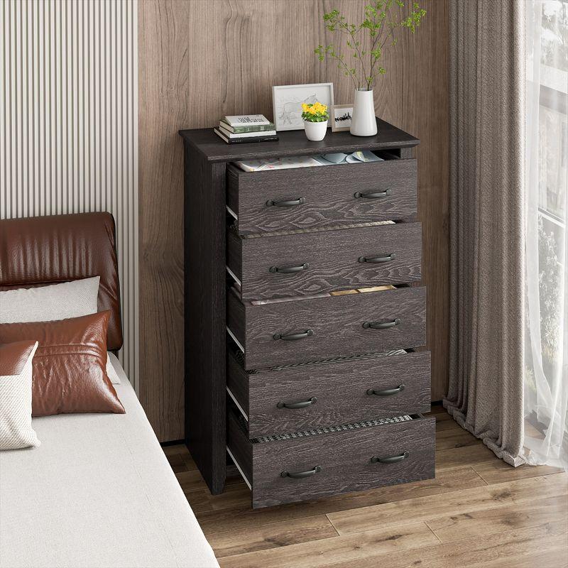 Dark Gray Farmhouse 5-Drawer Tall Storage Dresser