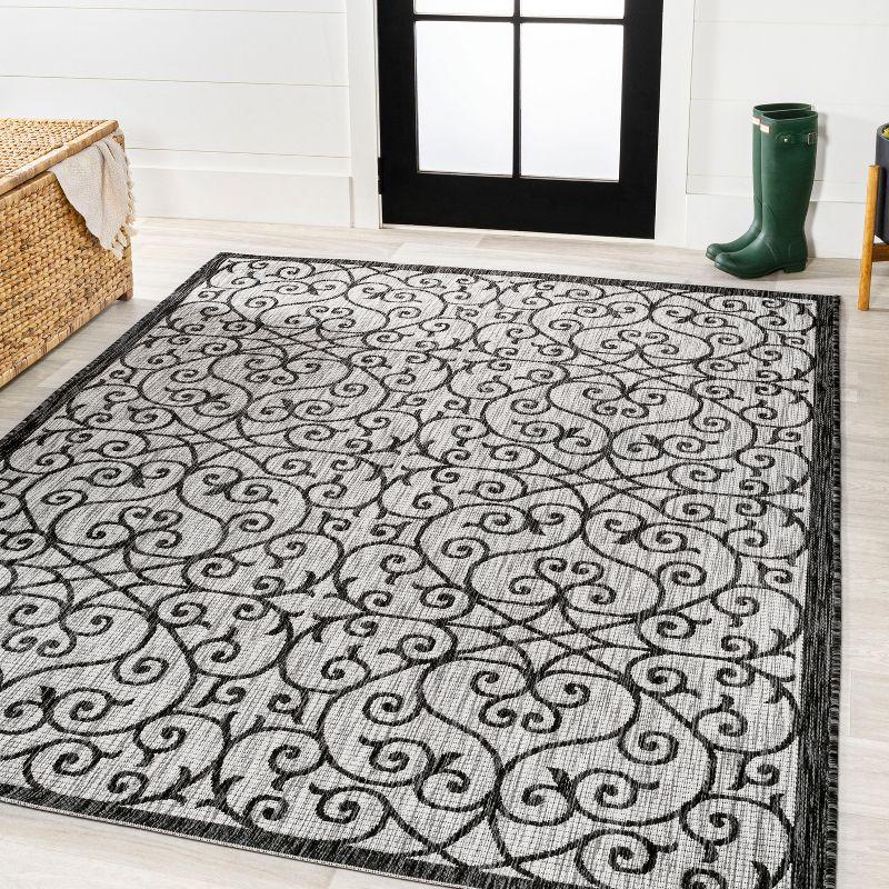 8' x 10' Madrid Vintage Filigree Textured Weave Indoor/Outdoor Area Rug, Light Gray/Black - JONATHAN Y