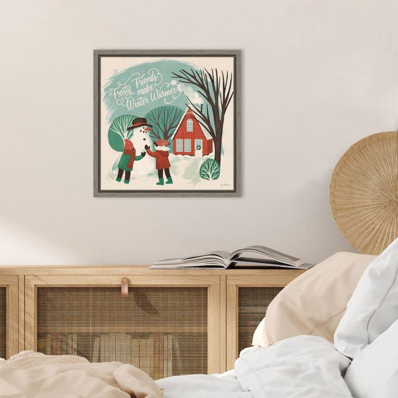 Amanti Art Winter Bliss III Snowman by Janelle Penner Canvas Wall Art Print Framed 16 x 16-in.