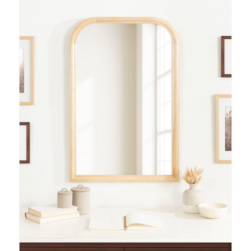 Natural Wood Arched Wall Mirror with Rounded Frame, 24 x 36