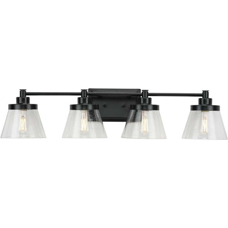 Progress Lighting, Hinton, 4-Light Bath Vanity, Matte Black, Clear Seeded Glass