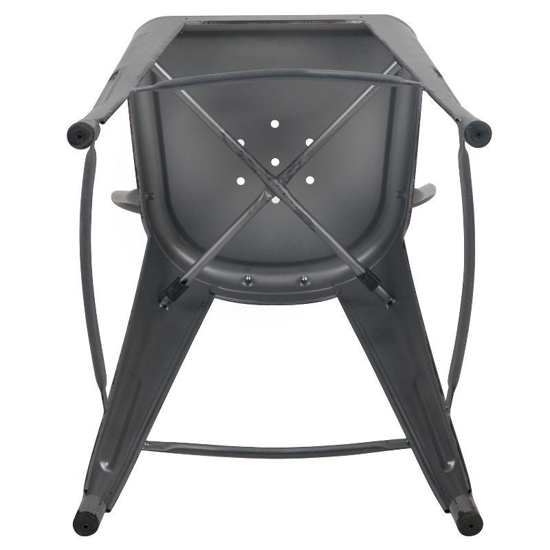 Flash Furniture Commercial Grade 24" High Distressed Silver Gray Metal Indoor-Outdoor Counter Height Stool with Back