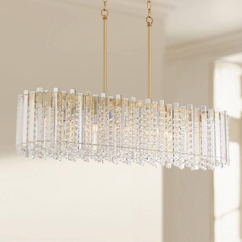 Possini Euro Design Mirabell Gold Linear Island Pendant Chandelier 34" Wide Modern LED Clear Glass Crystal 6-Light Fixture for Dining Room Kitchen