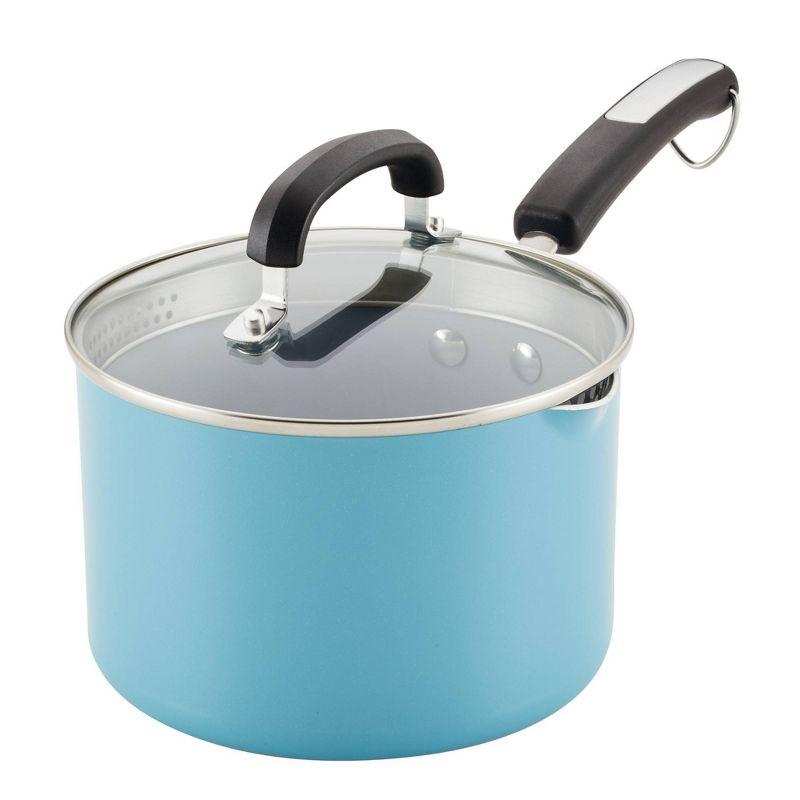 Turquoise Aluminum Nonstick Saucier with Pour Spout and Lid, 3 Quart