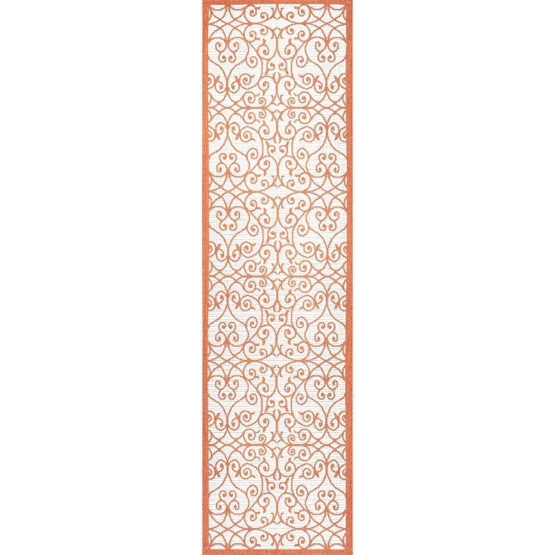 Boho-Chic Cream/Orange Filigree Spanish-Inspired Indoor/Outdoor Rug