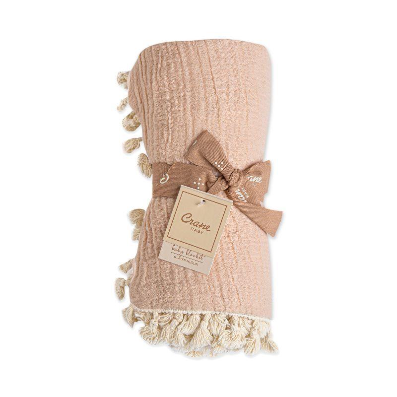 Crane Baby 6-Layer Muslin Baby Blanket with Tassel Edge