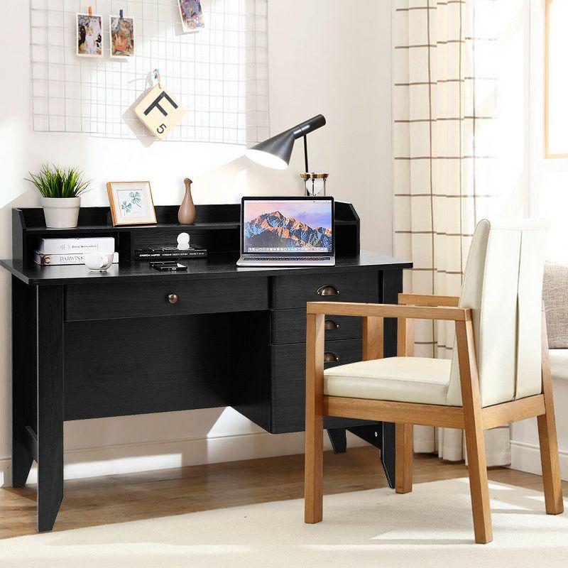 Elegant Black MDF Computer Desk with Multi-Drawer Storage and Monitor Shelf