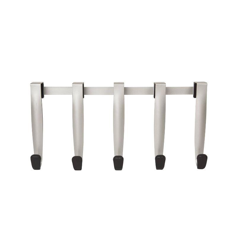 Sleek Nickel Finish Over-the-Door 5-Hook Rack with Protective Rubber