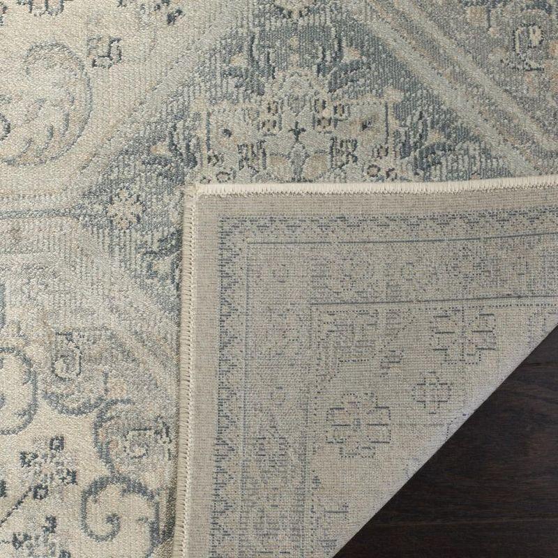 Elegant Cream and Blue Hand-Knotted Transitional Area Rug