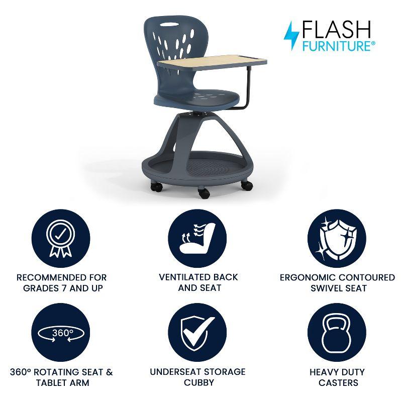 Flash Furniture Mobile Desk Chair with 360° Tablet Rotation and Storage Cubby