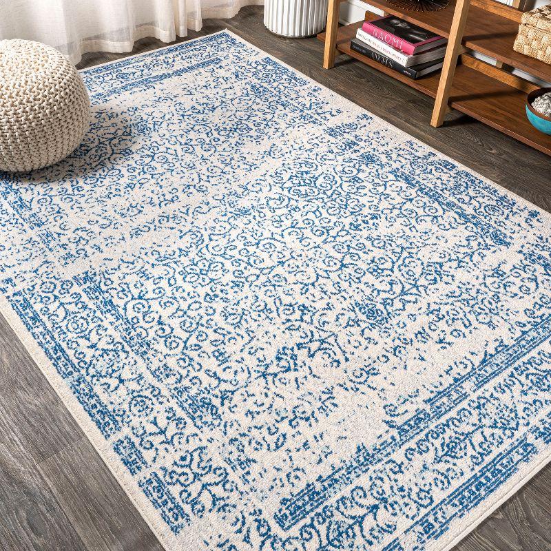 3'x5' Ferro Filigree Charcoal Black and White Area Rug, Cream/Blue - JONATHAN Y