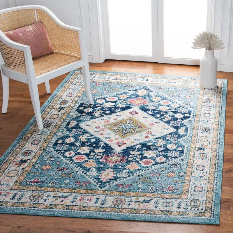 Light Blue Synthetic Hand-Knotted Rectangular Area Rug