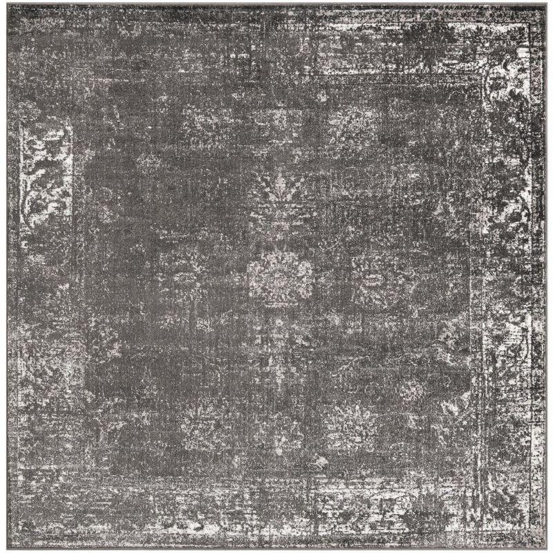 Handmade Dark Grey Stain-Resistant Square Area Rug