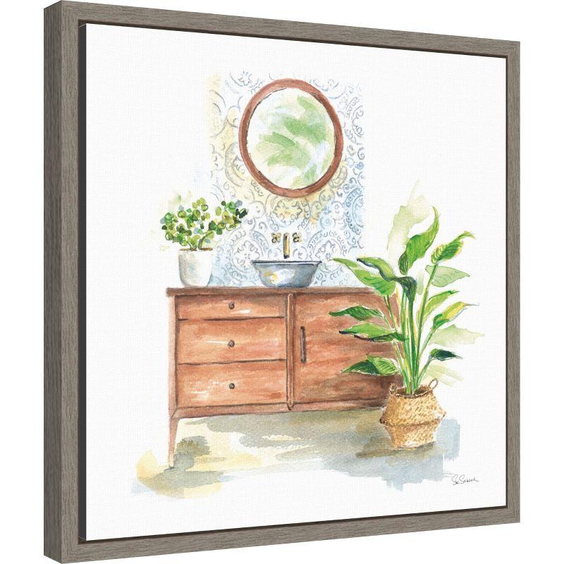 Amanti Art Greenery Bath I by Sue Schlabach Canvas Wall Art Print Framed 16 x 16-in.