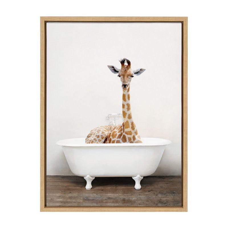 18" x 24" Sylvie Giraffe 2 in The Tub Color Framed Canvas by Amy Peterson - Kate & Laurel All Things Decor