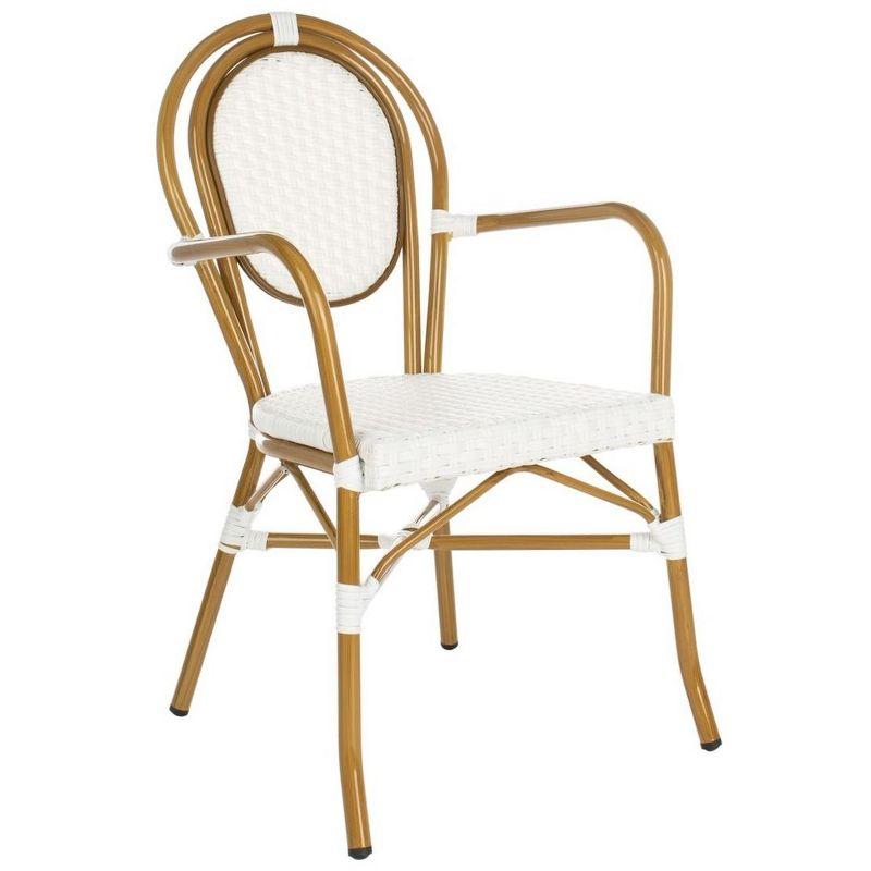 Rosen White and Tan Wicker Bistro Arm Chair Set