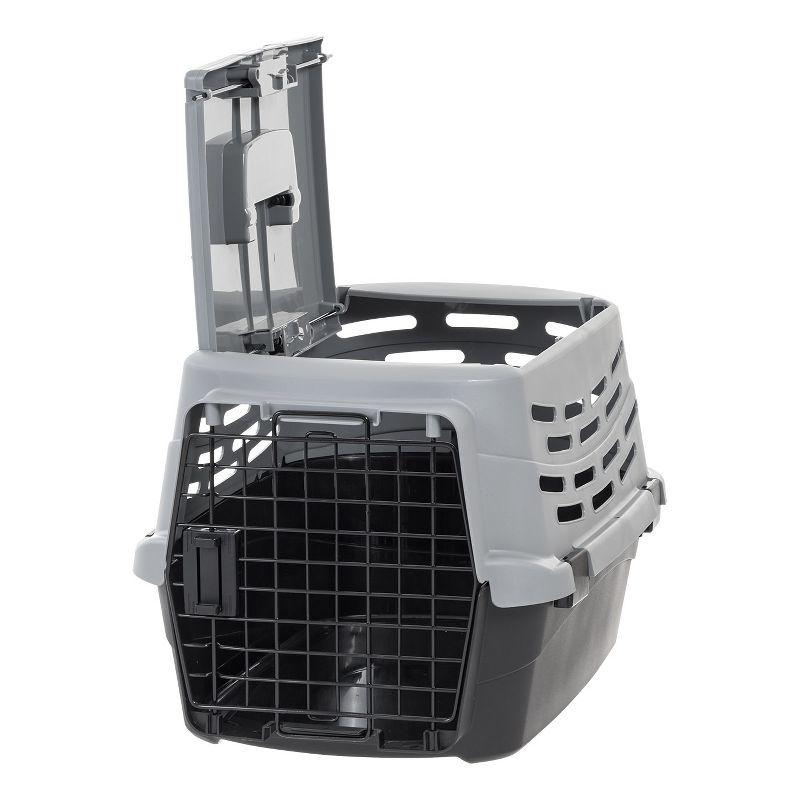 IRIS USA 23" Small Pet Travel Carrier with Front and Top Access, 2-Door Top Load, Hard-Sided Training Crate for 18 Lbs, Black/Gray