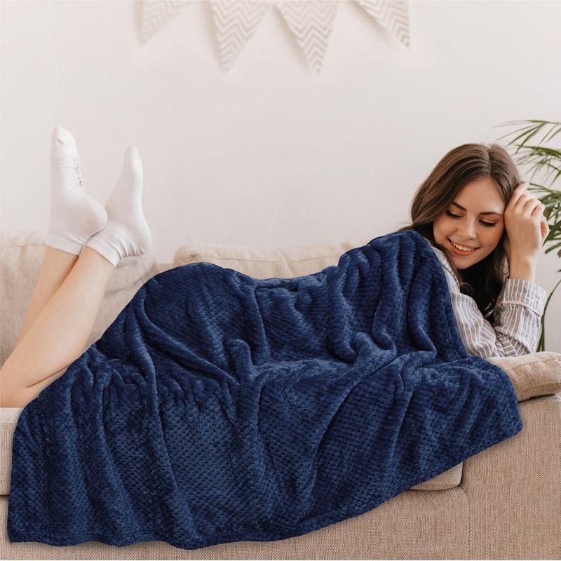 PAVILIA Soft Waffle Blanket Throw for Sofa Bed, Lightweight Plush Warm Blanket for Couch