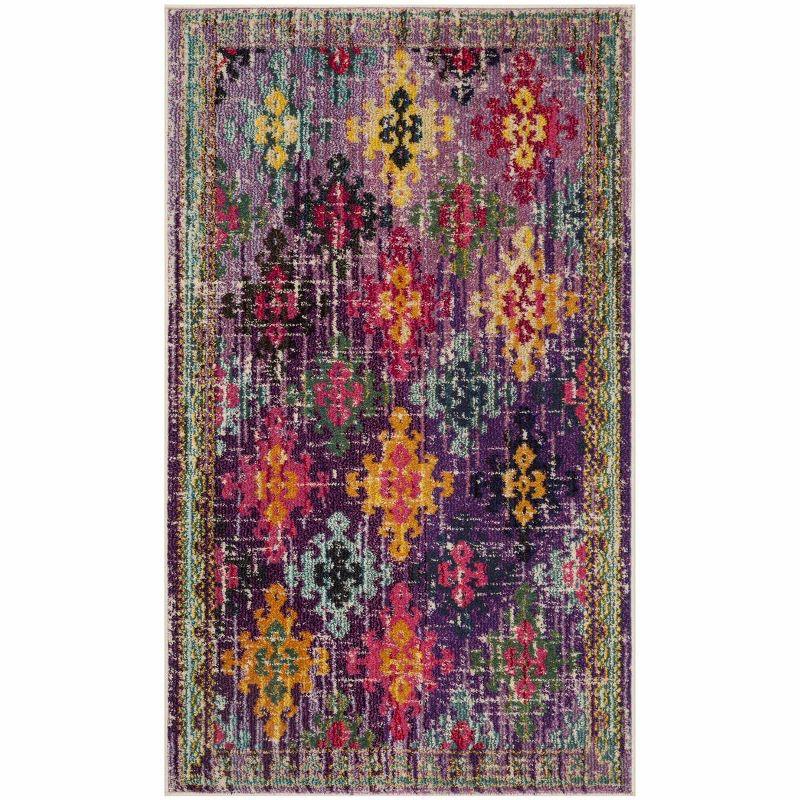 Boho Chic Purple and Multi Synthetic Area Rug