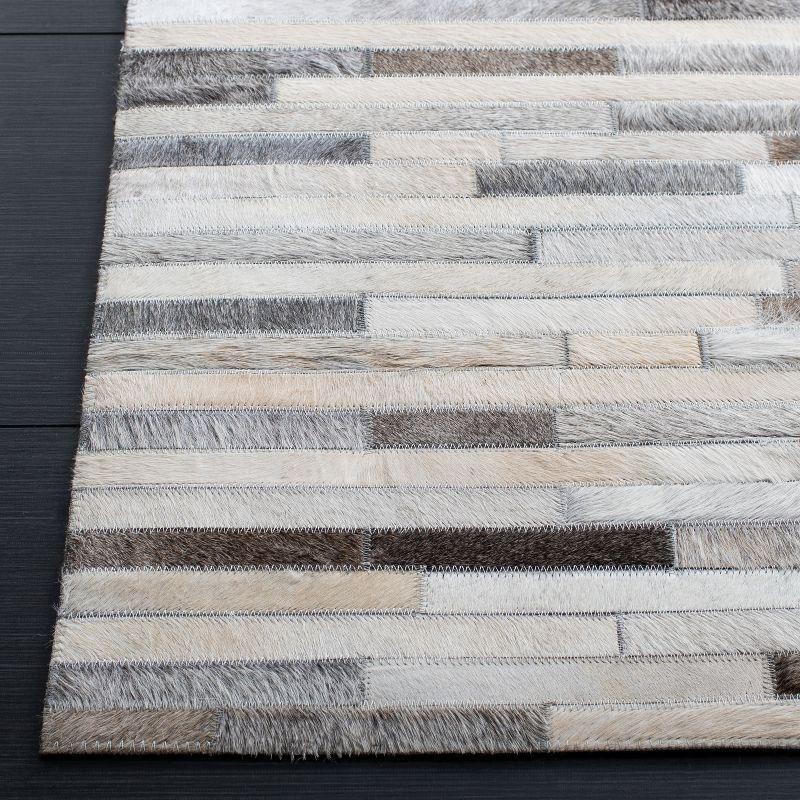 Hand-Stitched Geometric Gray Cowhide Area Rug - 2'3" x 7'