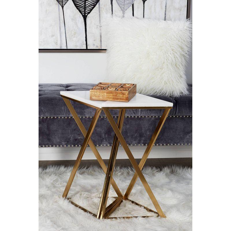 Set of 2 Hourglass Accent Tables Gold - Olivia & May: Marble Top, Iron Frame, Indoor Use