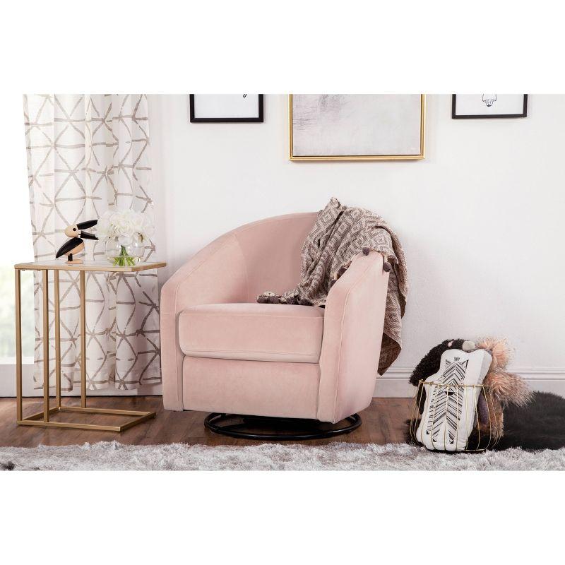 Blush Pink Velvet Handcrafted Swivel Glider with Wooden Base