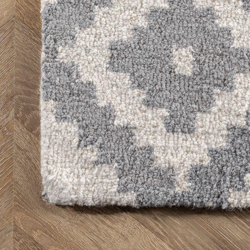 Nuloom Kellee Geometric 5 Round Wool Indoor Area Rug for Living Room Bedroom Dining Room Kitchen, Grey/White