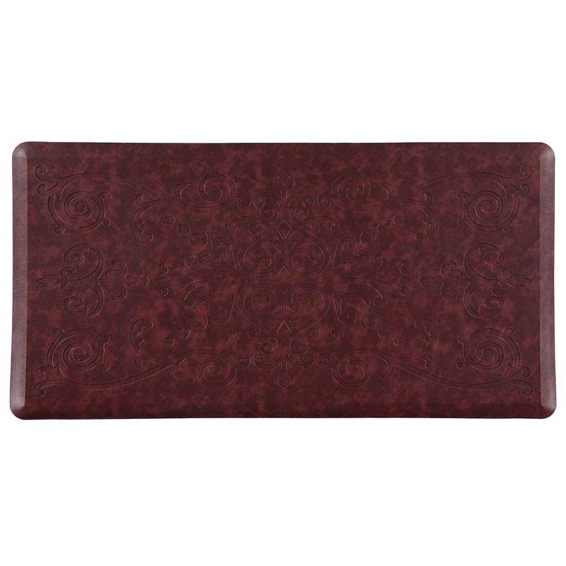 Burgundy Medallion Embossed Anti-Fatigue Kitchen Mat