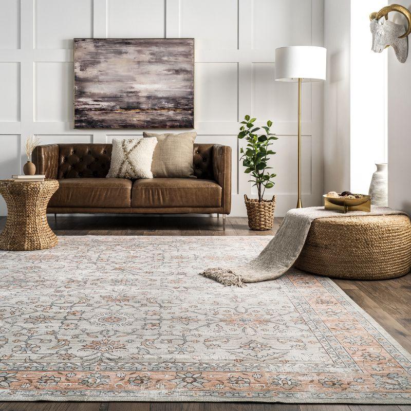 Nuloom Marlena Faded Floral Pet Friendly Machine Washable Area Rug, 8' x 10', Light Orange