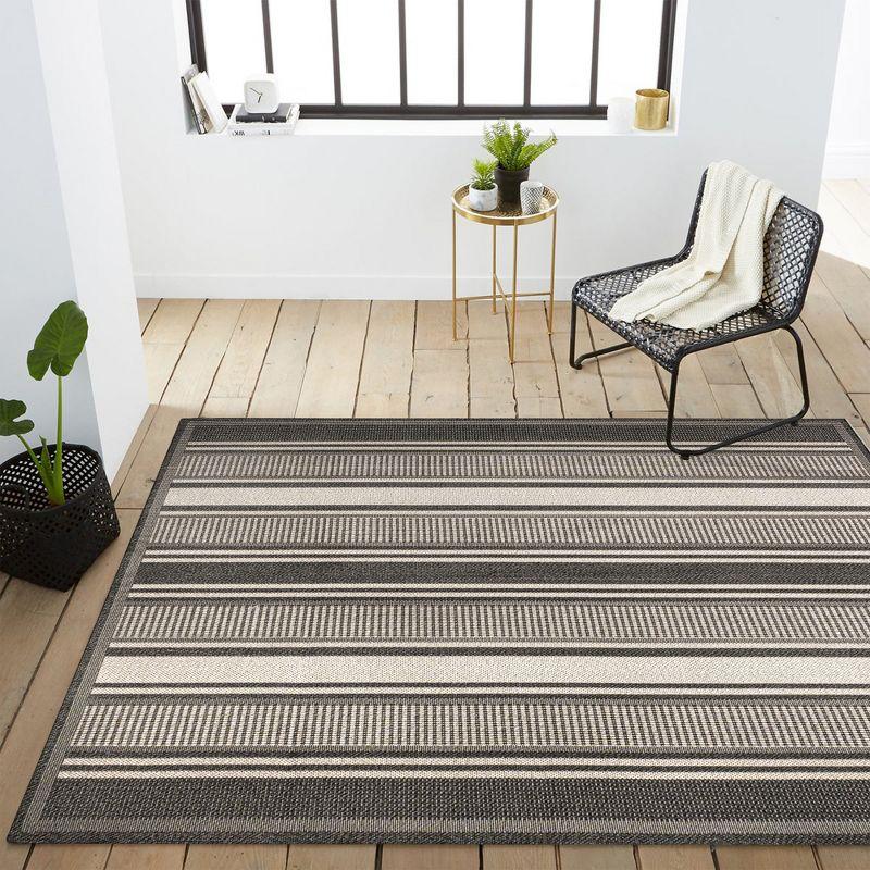 8' x 10' Haynes Modern Double Stripe Indoor/Outdoor Area Rug, Black/Cream - JONATHAN Y