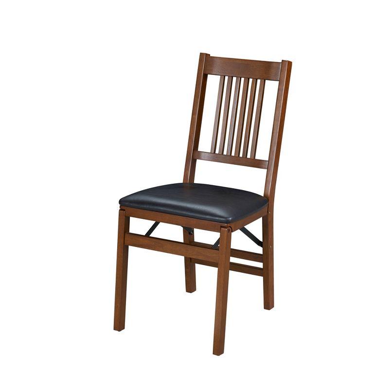 Stakmore Set of 2 True Mission Folding Chair Fruitwood Brown : Vinyl Upholstered, No Assembly, Wood Frame